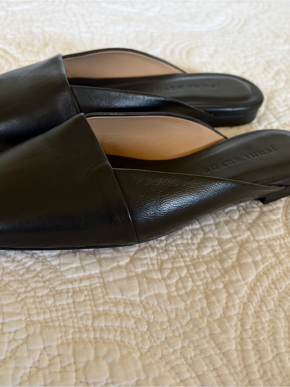 Jenni Kayne Mia Black Square-Toe Leather Flats Mules Shoes - Picture 3 of 6